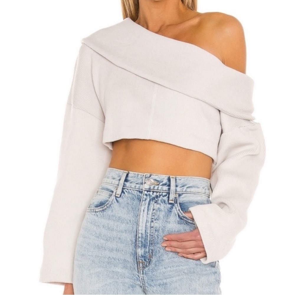 L'Academie off shoulder cropped sweater revolve $138 winter turtleneck casual